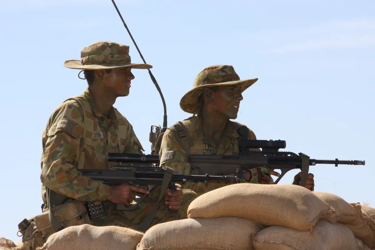 RAAF soldiers in field with rifles