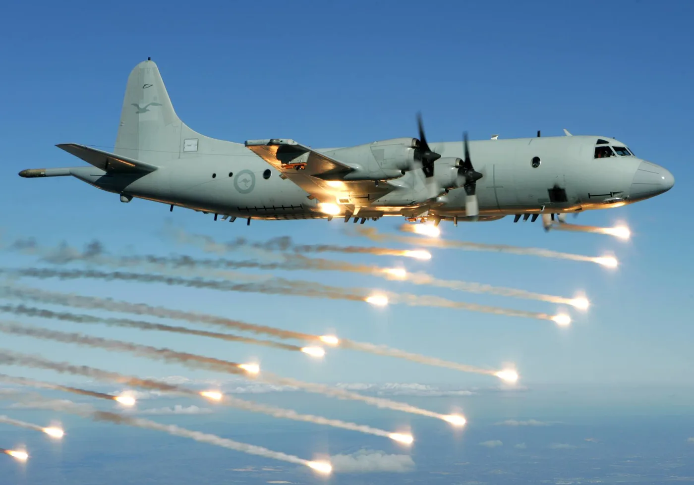 An RAAF AP-3C Orion releasing flares