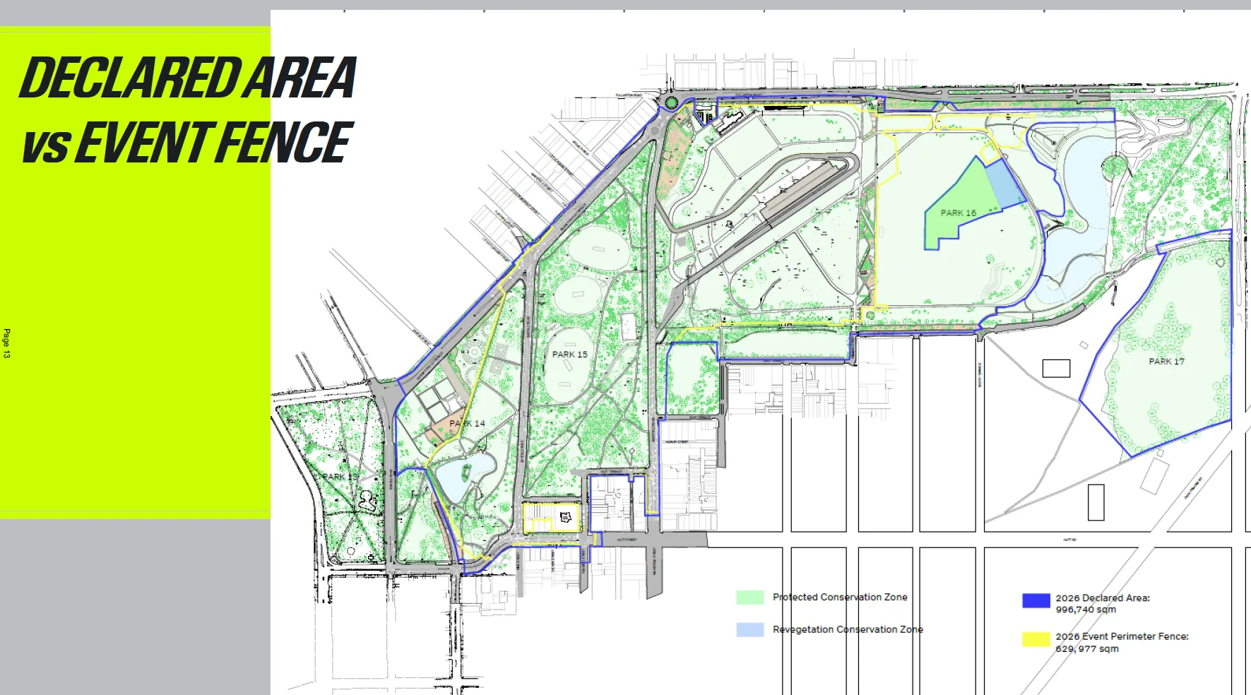 Map of the proposed MotoGP declared Park Lands area